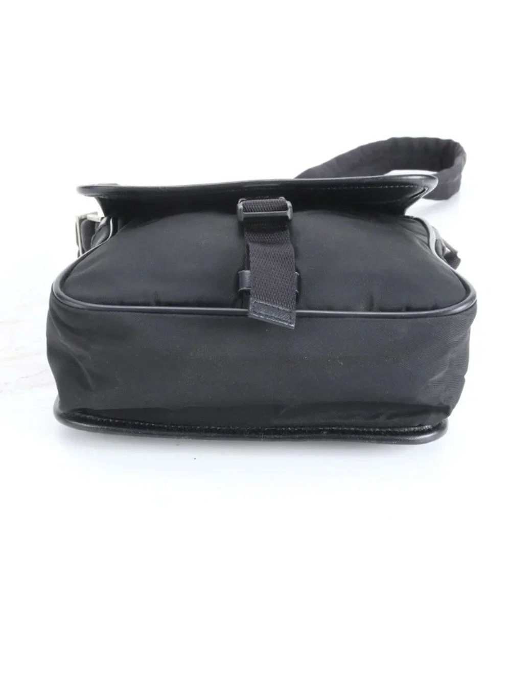 Prada Tessuto Nylon Triangle Logo Leather Shoulder Bag Crossbody Messenger Black